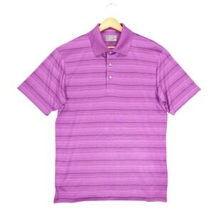 Champions Tour Polo Shirt Mens Medium Purple Excellent Striped Golf Short Sleeve
